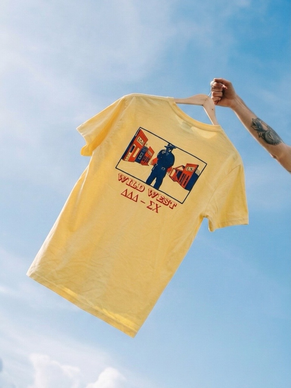 Vintage 80’s Fraternity Wild West Graphic Short-Sleeve Tee Yellow (Sunbelt)